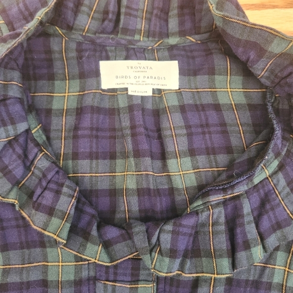 EUC Trovata Erica Pleated Collar Blouse Blackwatch Plaid, Size M - Picture 3 of 10